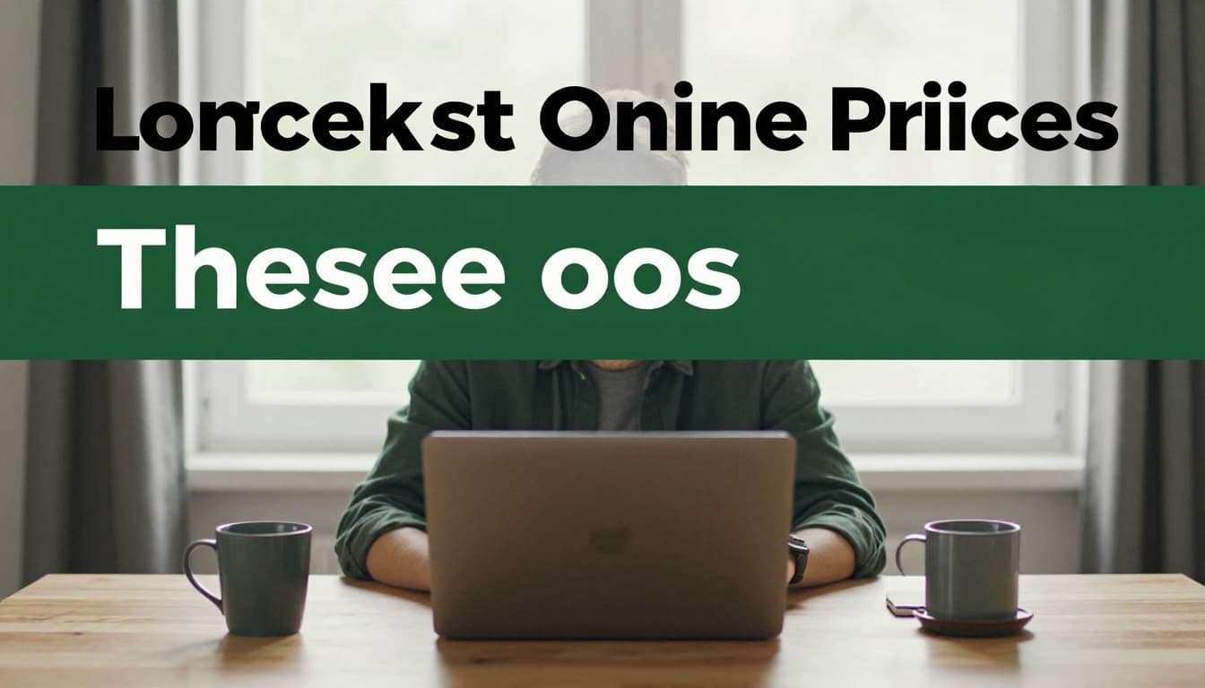 A person at a simple desk uses a laptop to monitor price charts on the screen, with a coffee mug nearby and soft natural lighting emphasizing the screen glow and relaxed hands on the keyboard.