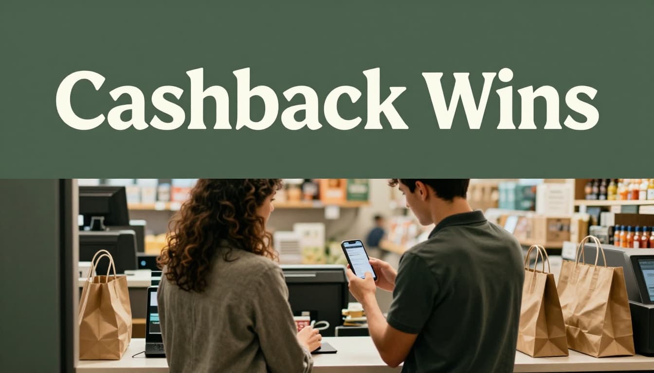 Person at checkout counter showing phone screenshot to cashier in store setting, focused on interaction with warm indoor lighting in realistic style.
